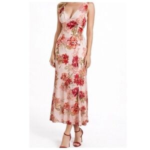 Paper Heart Linen Blend V-Neck Sleeveless Maxi Dress Women Sz XL Pink Floral